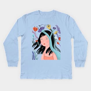 Women in flowers Kids Long Sleeve T-Shirt